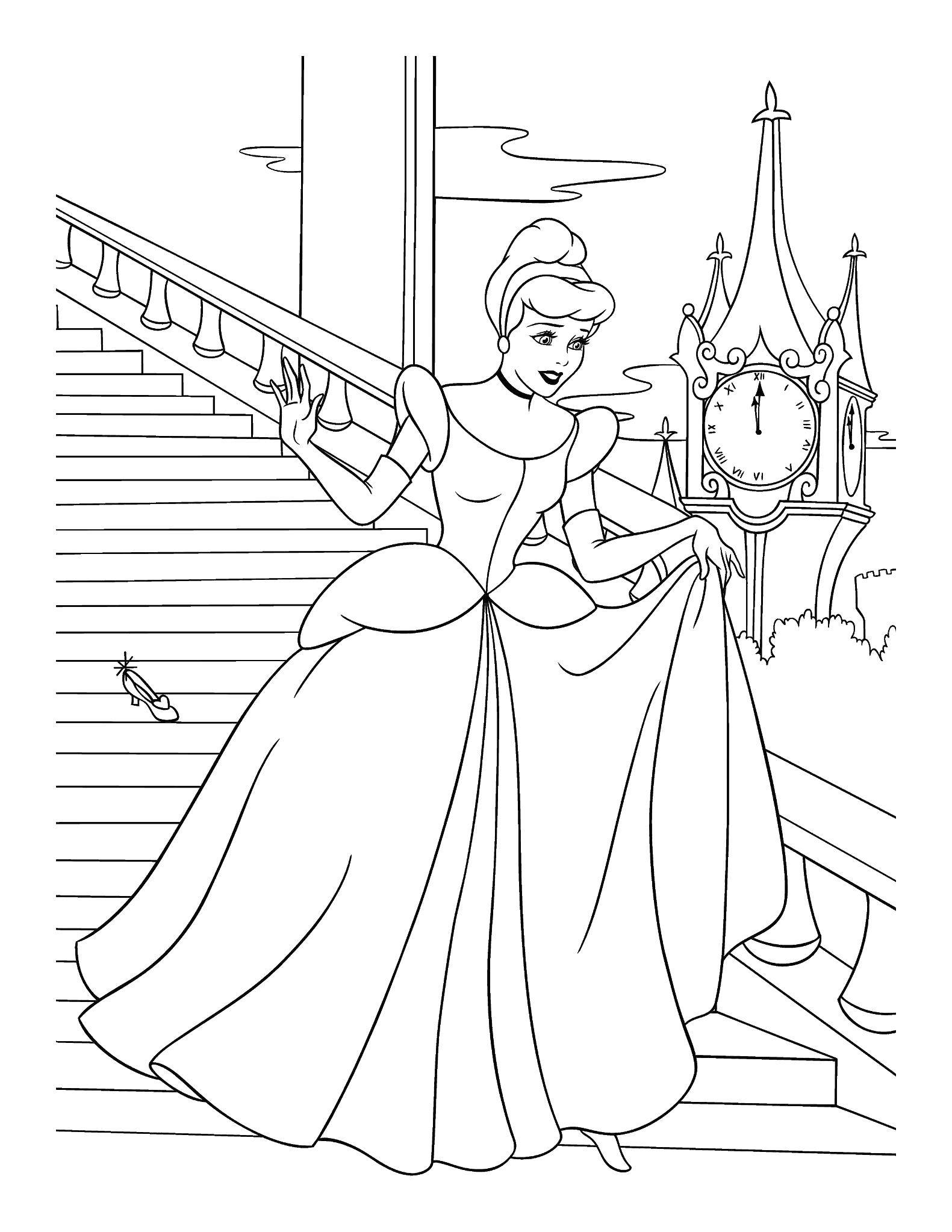 Coloring Cinderella lost a Shoe in a hurry. Category Disney coloring pages. Tags:  Disney, Cinderella.
