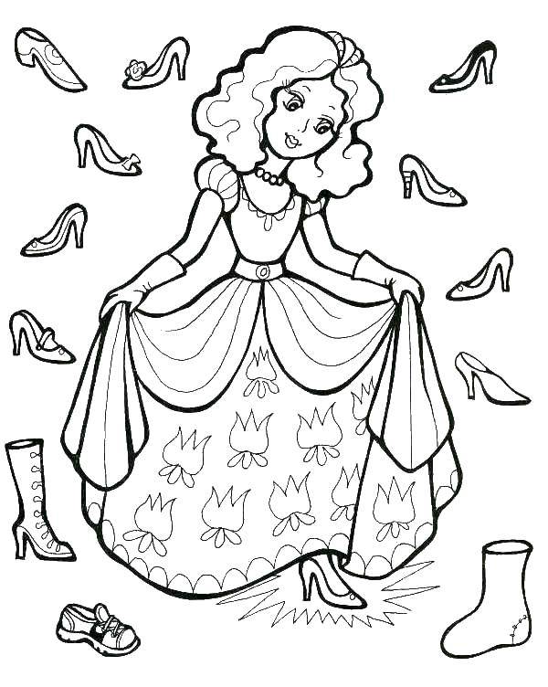 Coloring Cinderella trying on shoes. Category Cinderella and the Prince. Tags:  Cinderella.