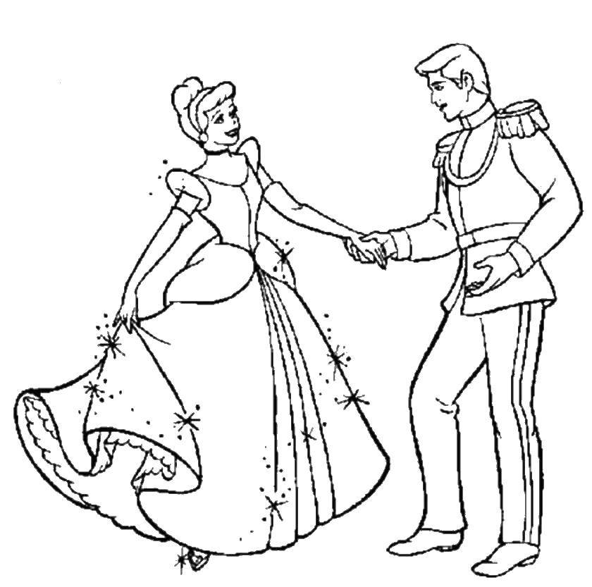 Название: Раскраска Золушка танцует с принцем. Категория: золушка и принц. Теги: Золушка.