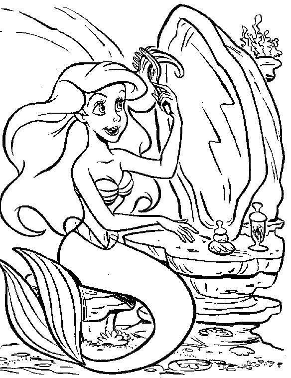 Coloring Ariel preening in front of the mirror. Category the little mermaid. Tags:  Disney, the little mermaid, Ariel.