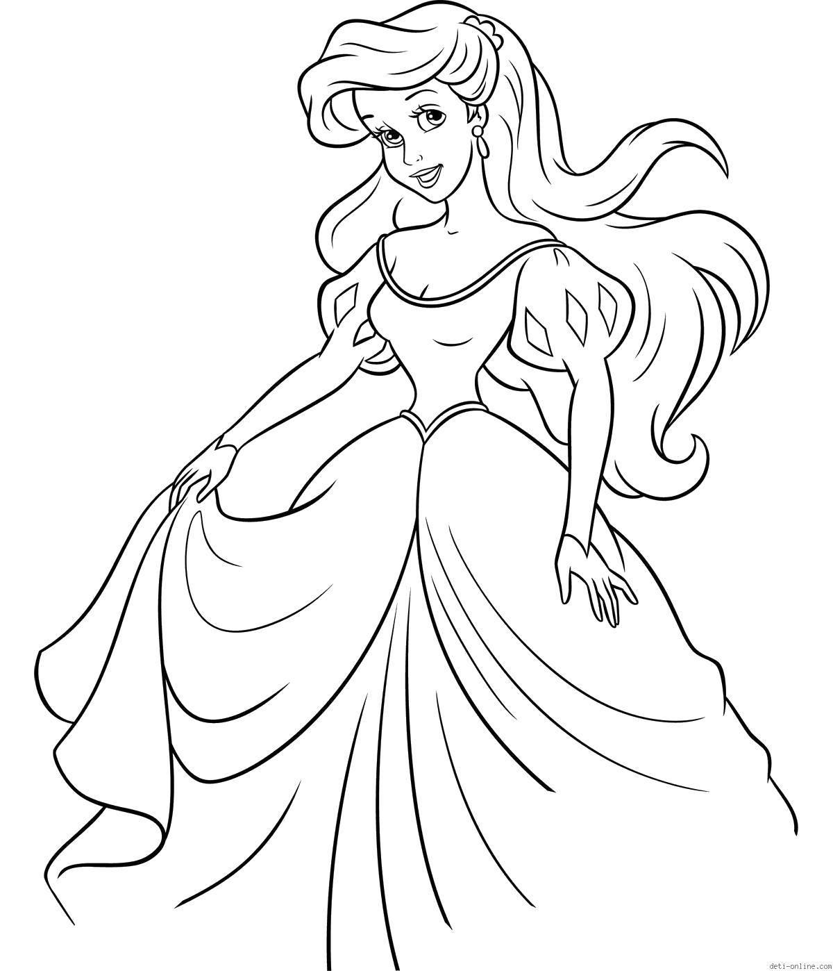 Coloring Ariel in a beautiful dress. Category the little mermaid. Tags:  Disney, the little mermaid, Ariel.