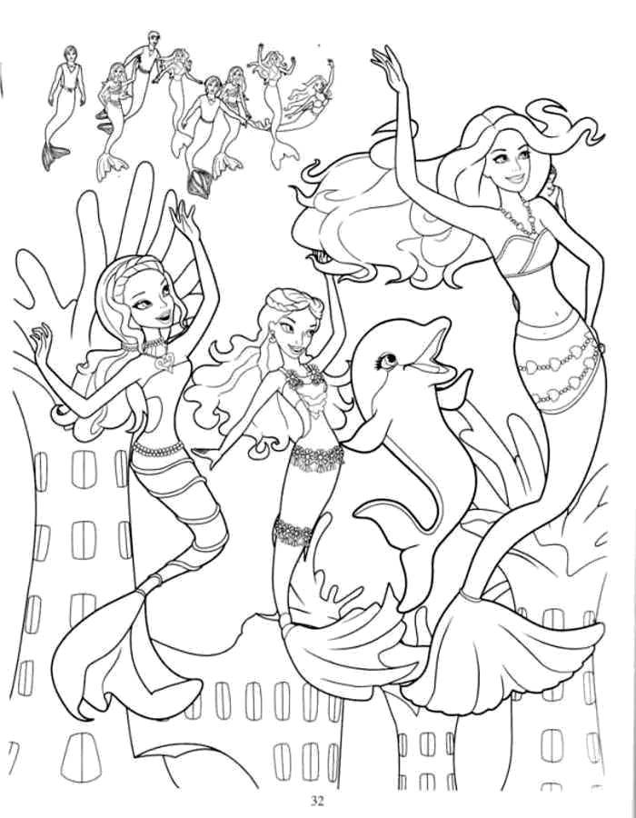 Coloring Barbie-mermaid having fun with a Dolphin. Category Barbie . Tags:  Barbie , mermaid, underwater world, Dolphin.