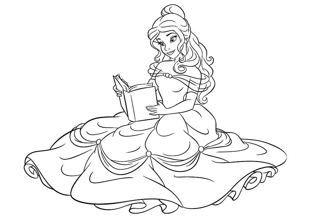 Coloring Belle reads king. Category Disney cartoons. Tags:  Disney, "beauty and the beast".