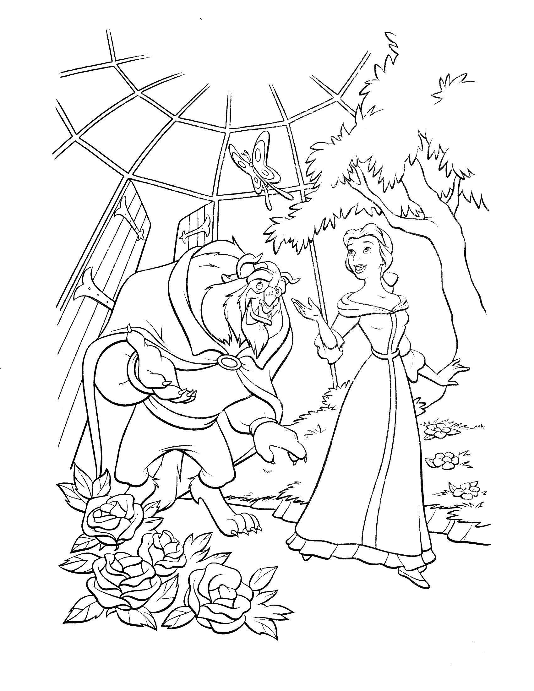 Coloring Beauty Belle and the beast walk in the garden. Category beauty and the beast. Tags:  beautiful , monster.