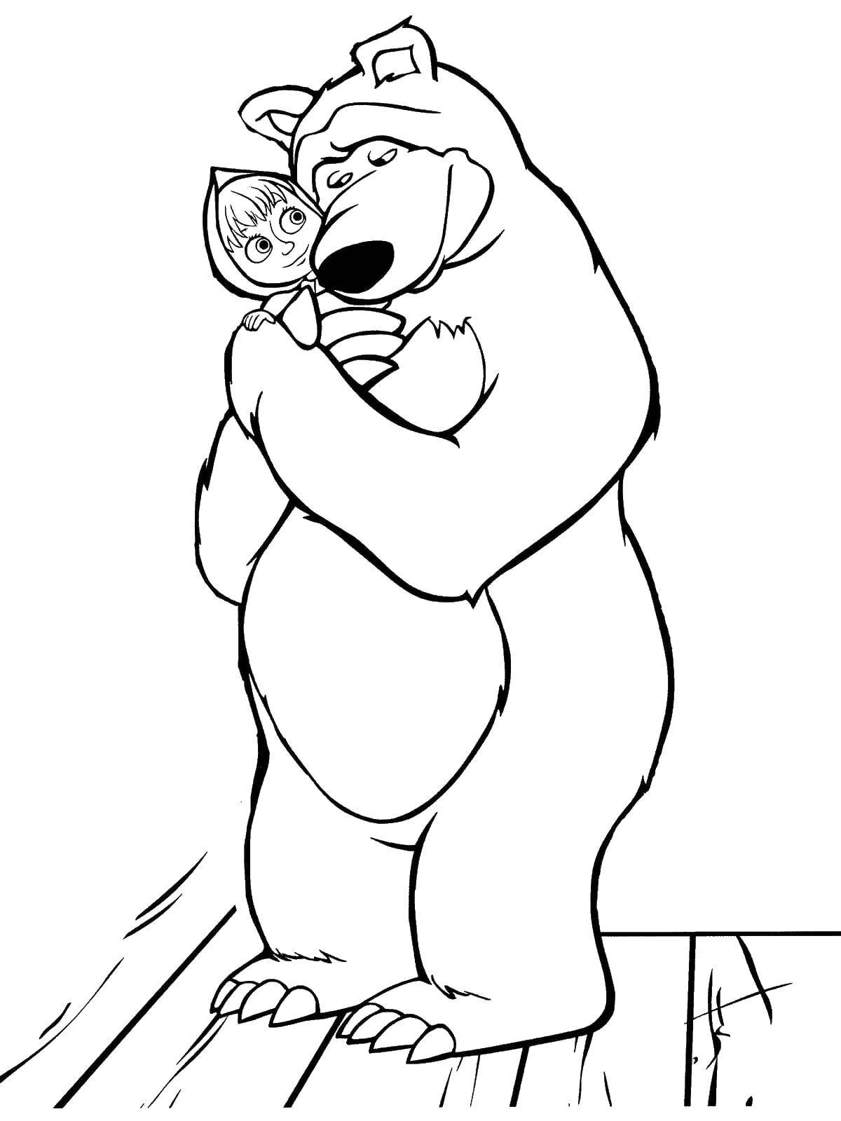 Название: Раскраска Миша обнимает машу. Категория: маша и медведь. Теги: Маша, Медведь.