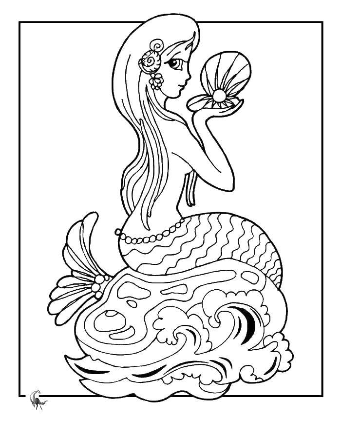 Coloring Mermaid with pearl. Category the little mermaid. Tags:  Mermaid.