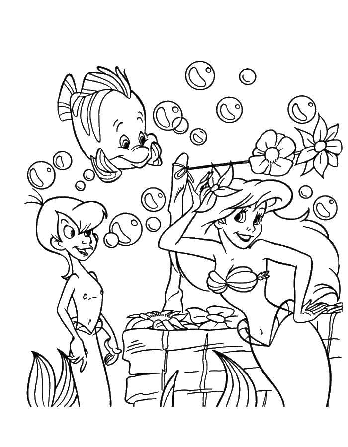 Coloring Ariel and flounder the fish. Category the little mermaid Ariel. Tags:  Ariel, mermaid.