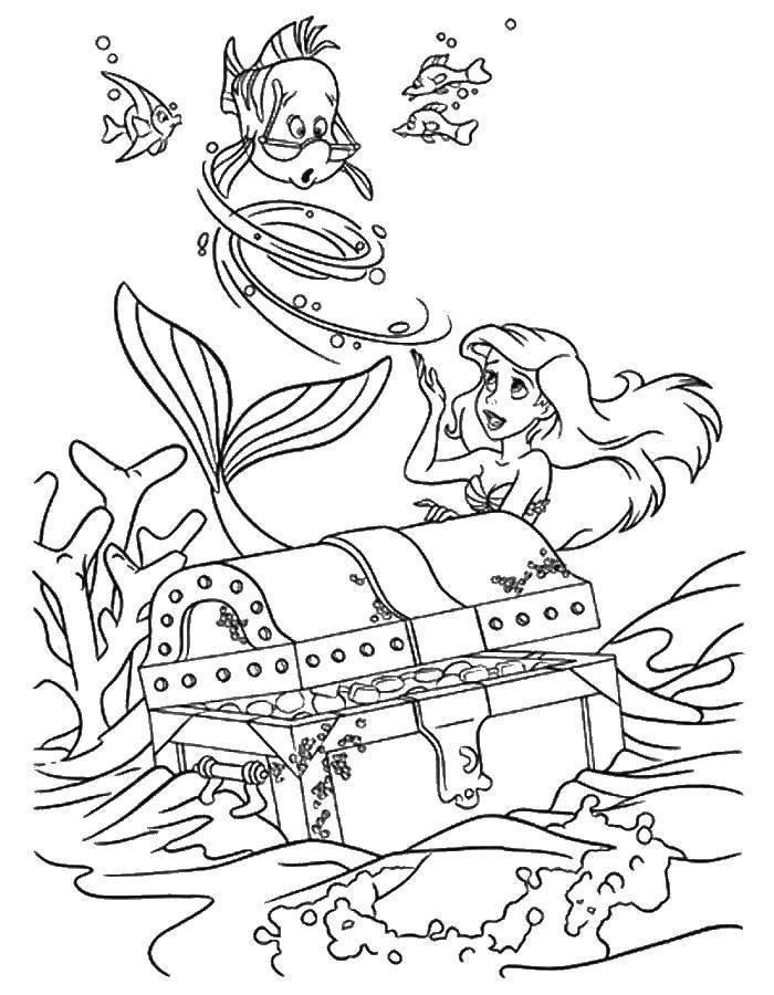 Название: Раскраска Ариэль и рыбка флаундер. Категория: русалочка ариэль. Теги: Ариэль, русалка.