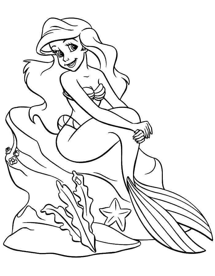 Coloring Ariel sitting on a rock. Category the little mermaid Ariel. Tags:  Mermaid, Ariel.