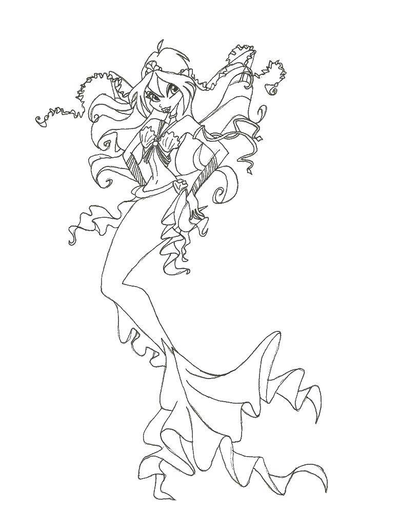 Coloring Bloom mermaid from the winx club. Category Winx. Tags:  BLOOM, Fairy, Winx, mermaid.