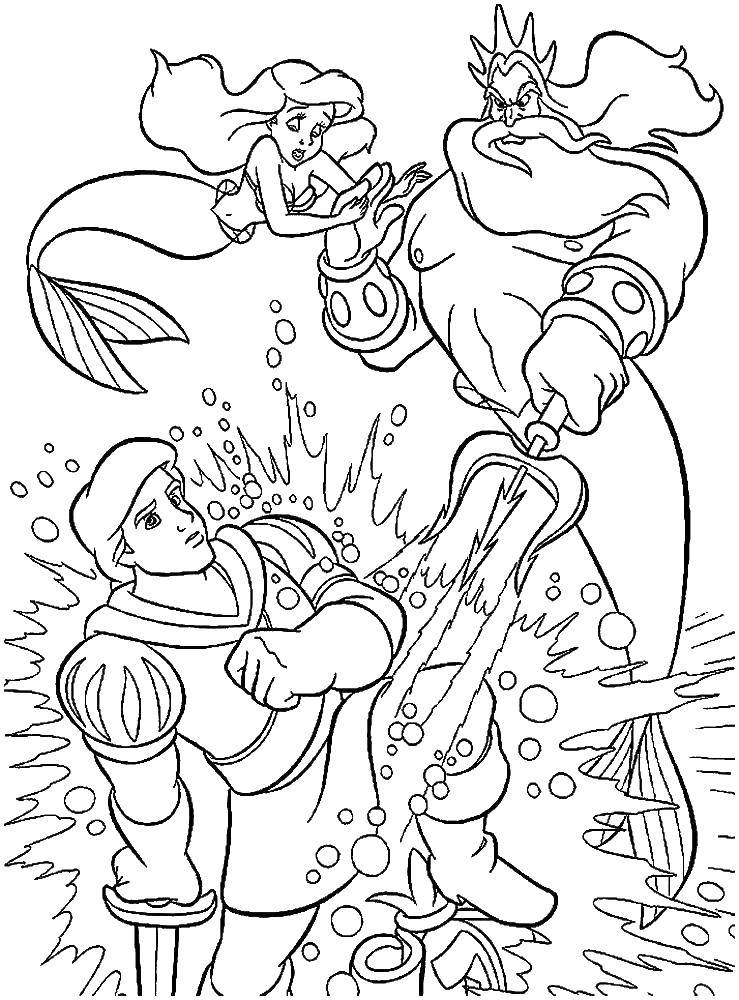 Название: Раскраска Король нептун и ариэль. Категория: Диснеевские мультфильмы. Теги: Русалка, Ариэль.