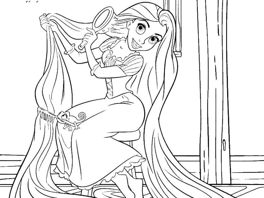 Coloring Rapunzel is brushing her hair. Category Disney cartoons. Tags:  Rapunzel .