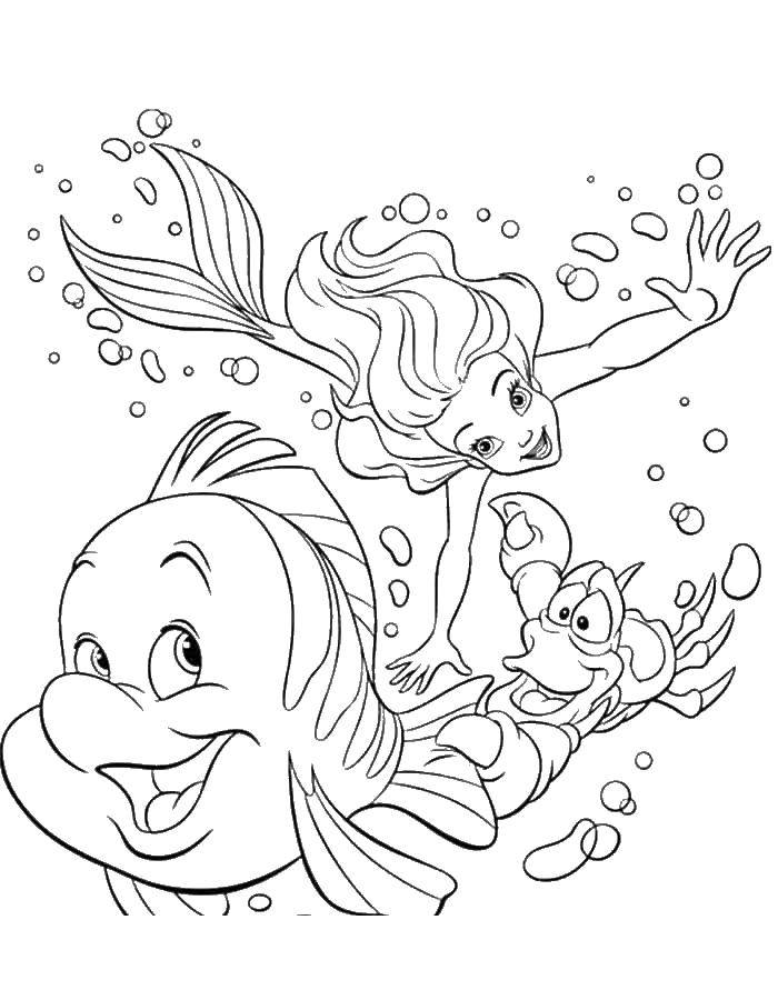 Coloring Mermaid Ariel and flounder. Category the little mermaid Ariel. Tags:  Mermaid, Ariel.