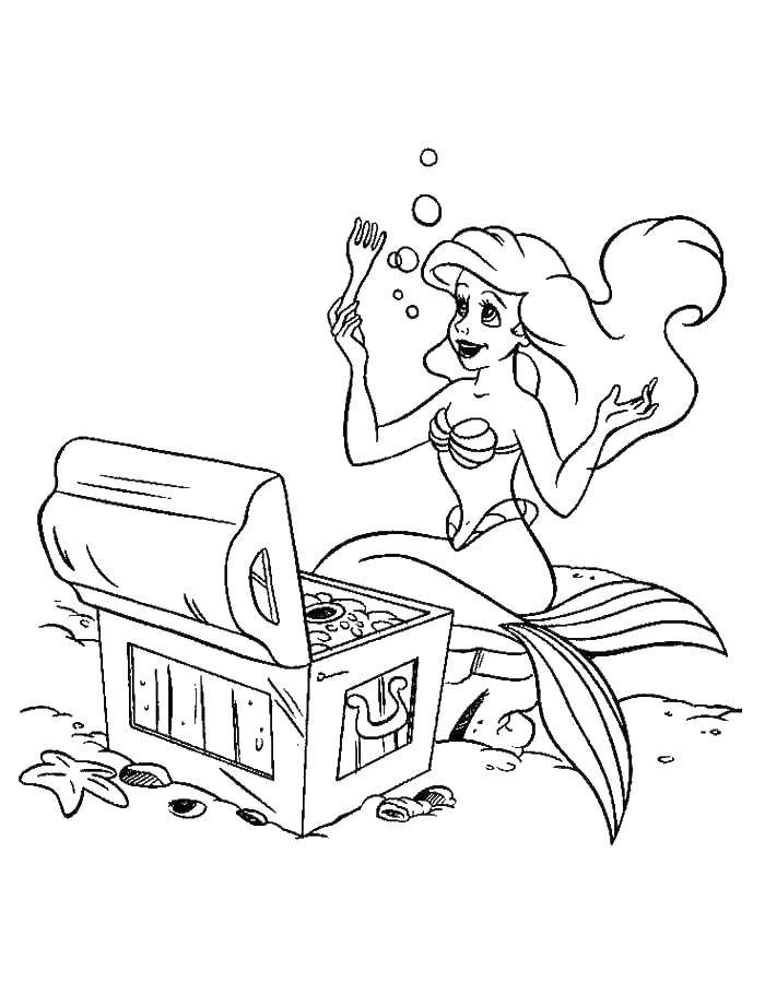 Coloring Mermaid Ariel and the treasure chest. Category the little mermaid Ariel. Tags:  Mermaid, Ariel.