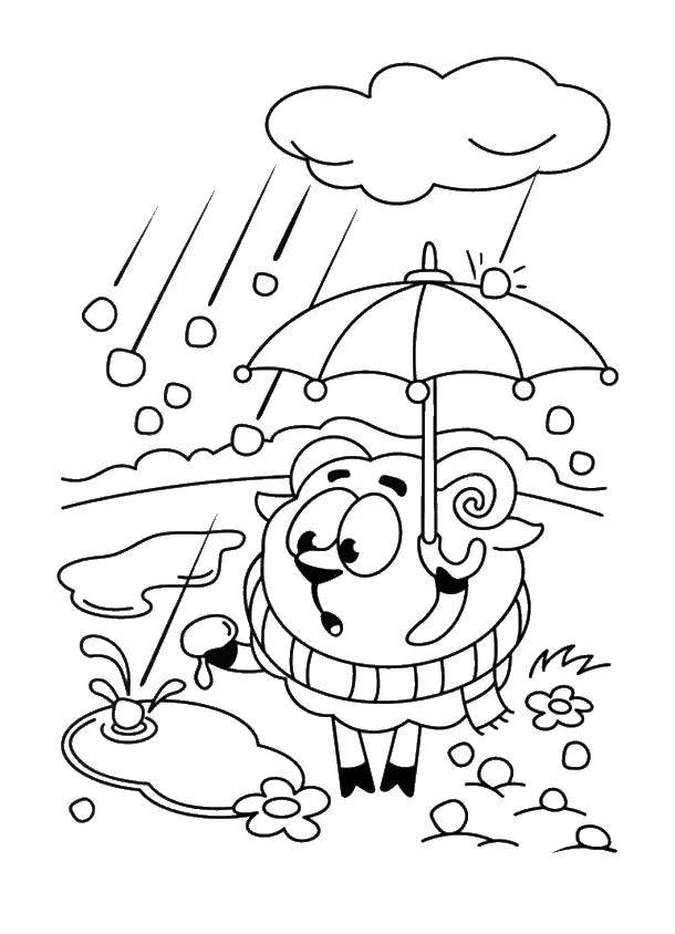 Название: Раскраска Бараш с зонтиком. Категория: смешарики. Теги: Смешарики.