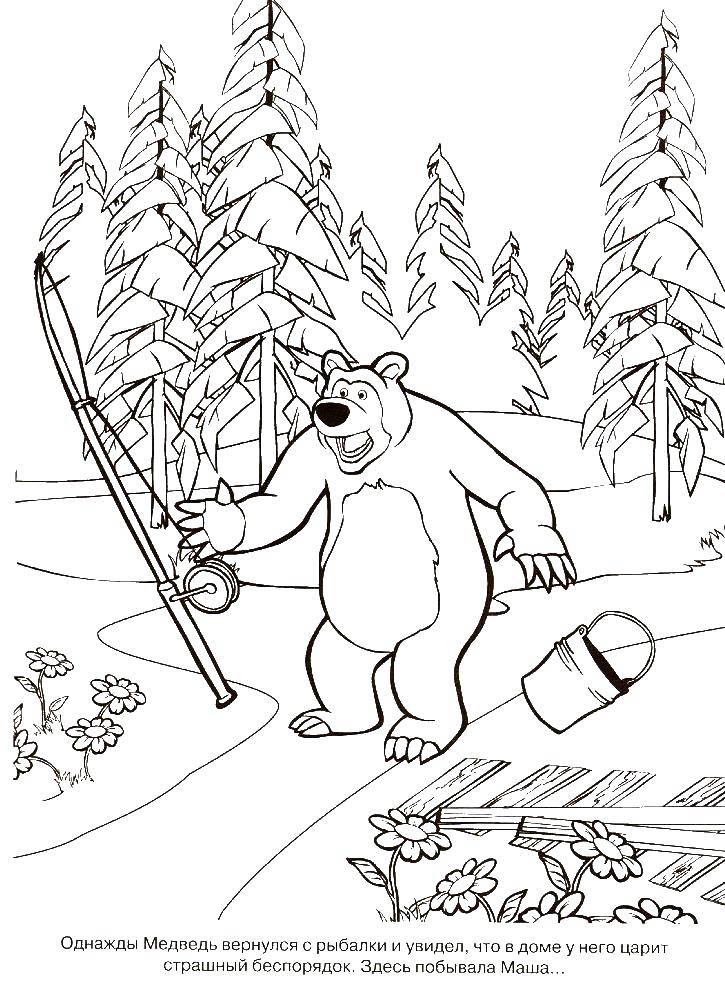 Coloring Mike goes fishing. Category Masha and the bear. Tags:  Masha, Bear.