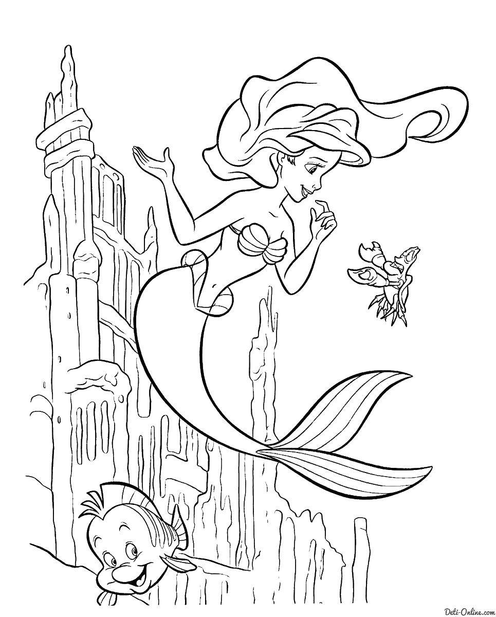 Coloring Mermaid Ariel and flounder. Category the little mermaid Ariel. Tags:  Mermaid, Ariel.