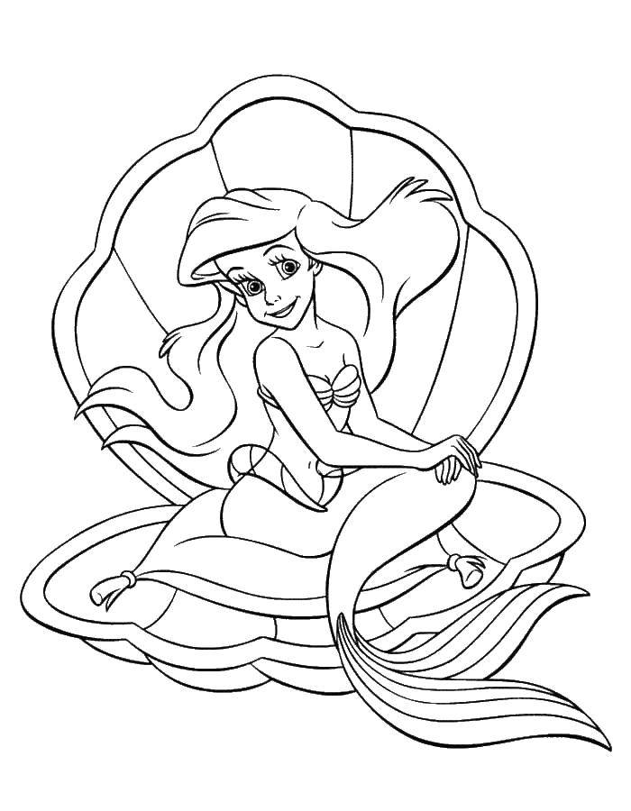 Coloring Mermaid Ariel sitting on shell. Category the little mermaid Ariel. Tags:  Ariel, mermaid.