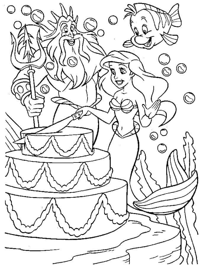 Coloring Mermaid Ariel cake.. Category the little mermaid Ariel. Tags:  Ariel, mermaid.
