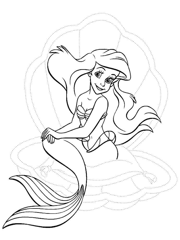 Coloring Mermaid Ariel sitting on shell. Category the little mermaid Ariel. Tags:  Mermaid, Ariel.