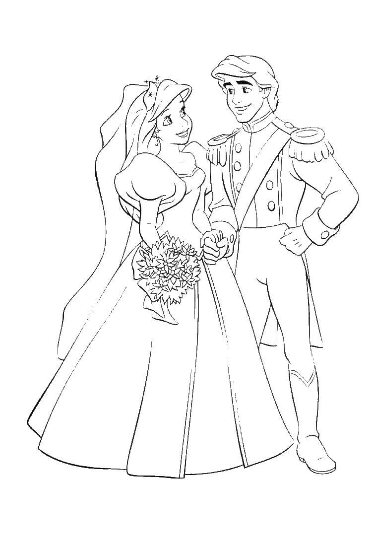 Название: Раскраска Свадьба принца эрика и ариэль. Категория: русалочка ариэль. Теги: Принц, Русалка.