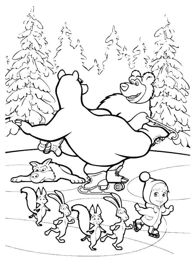 Coloring Masha and the bear ice skating with all the animals. Category Masha and the bear. Tags:  Masha, Bear.
