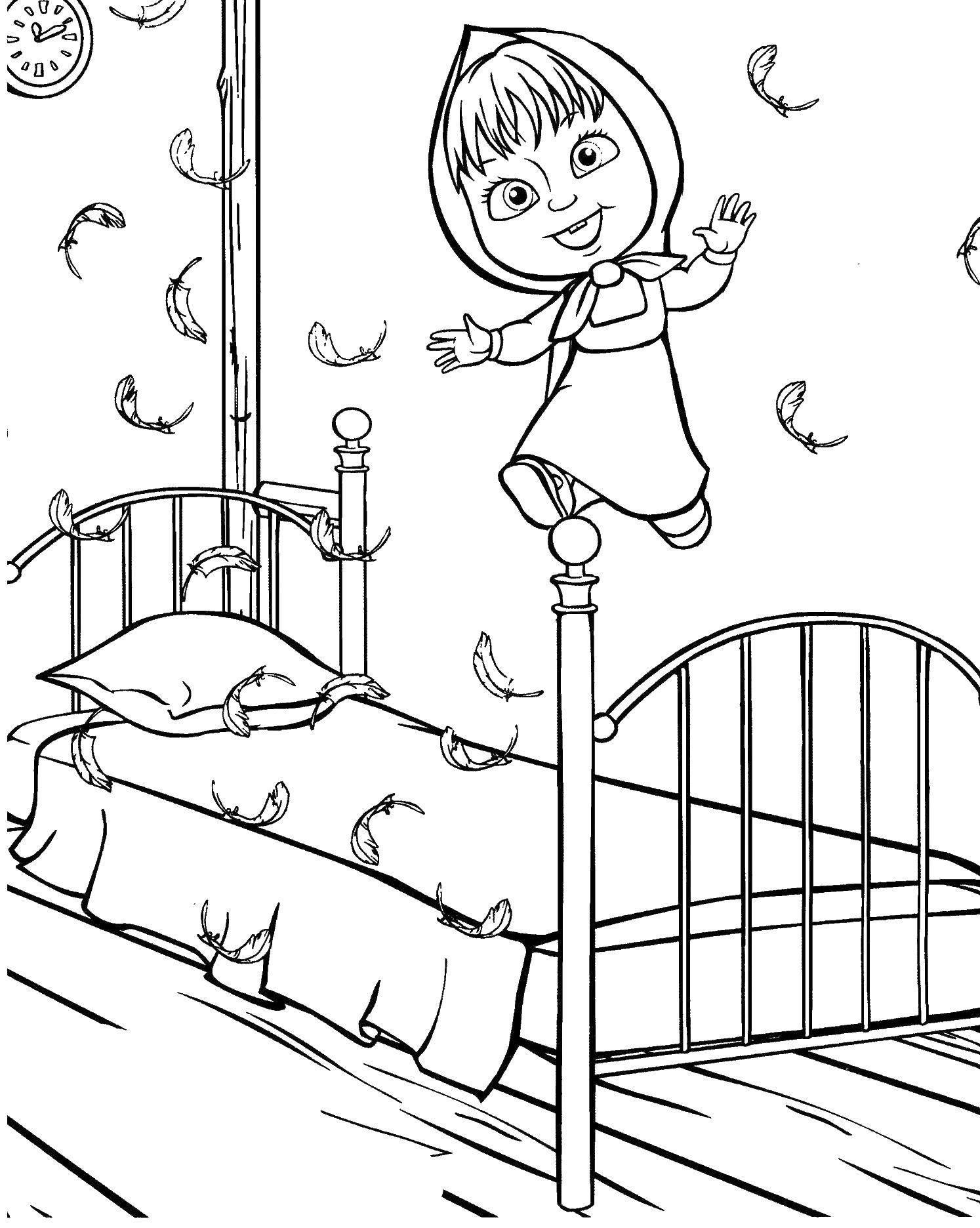 Coloring Masha jumping on the bed. Category Masha and the bear. Tags:  Masha, Bear.