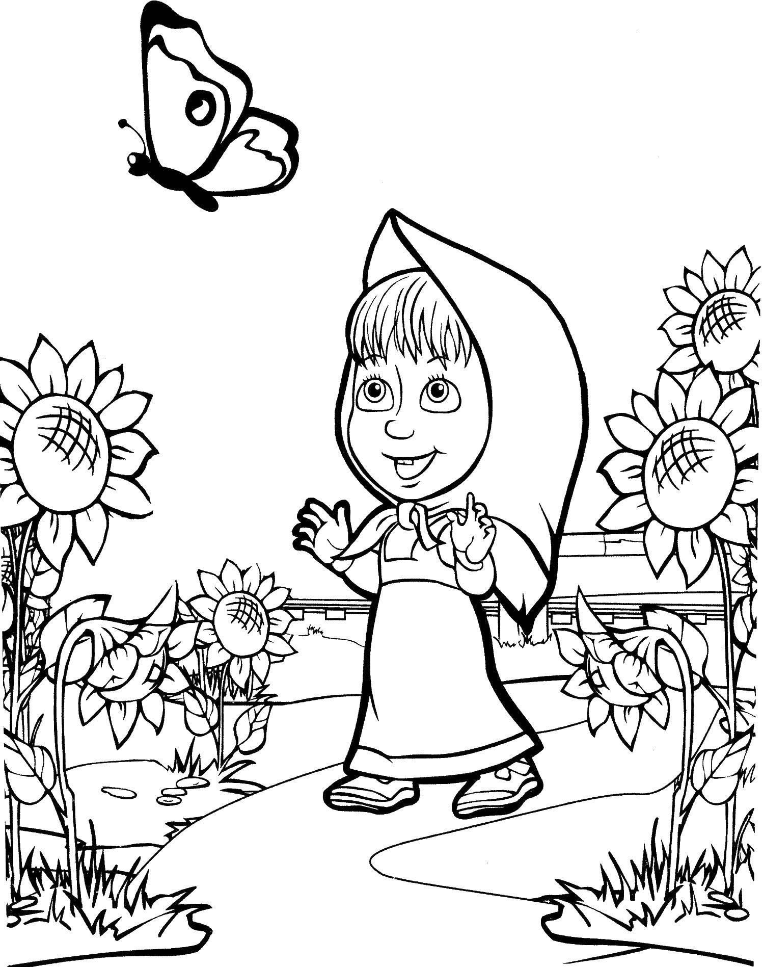 Coloring Mary catches a butterfly. Category Masha and the bear. Tags:  Masha, Bear.