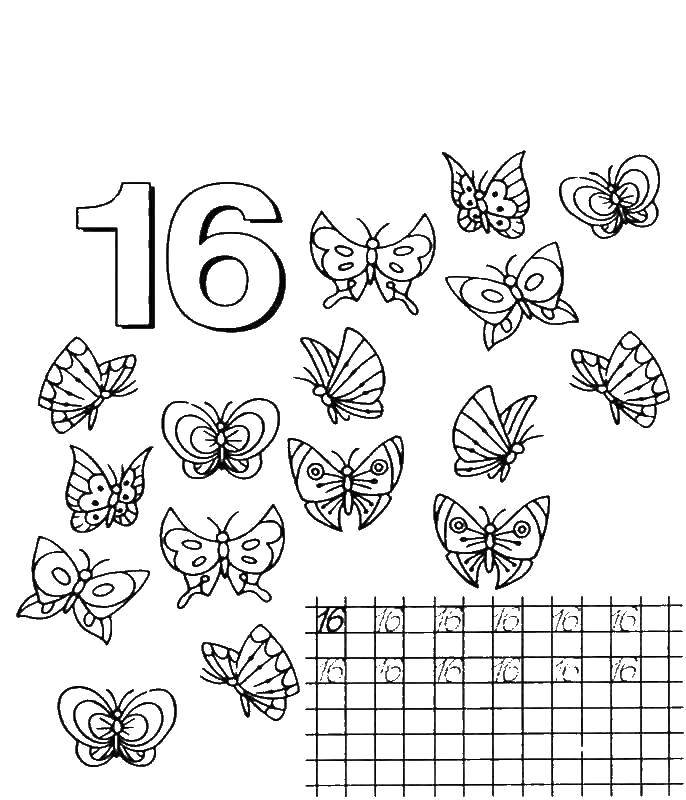 Coloring Learn to write the number 16. Category coloring figures. Tags:  Numbers , account numbers.