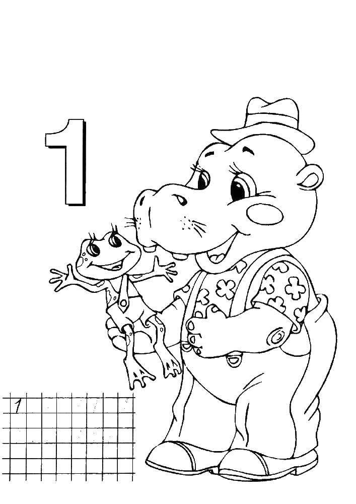 Coloring Learning to write number 1. Category coloring figures. Tags:  Numbers, counting.
