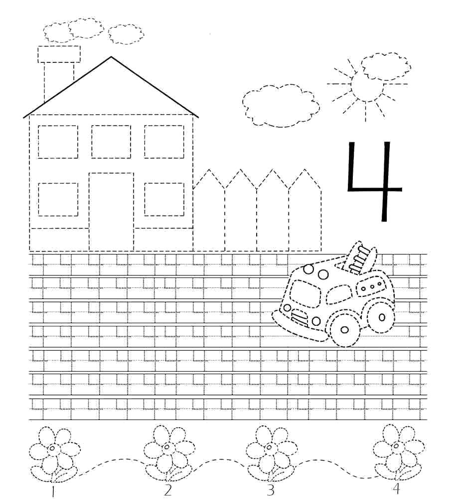 Coloring Learn to write number 4. Category tracing numbers. Tags:  Numbers , account numbers.