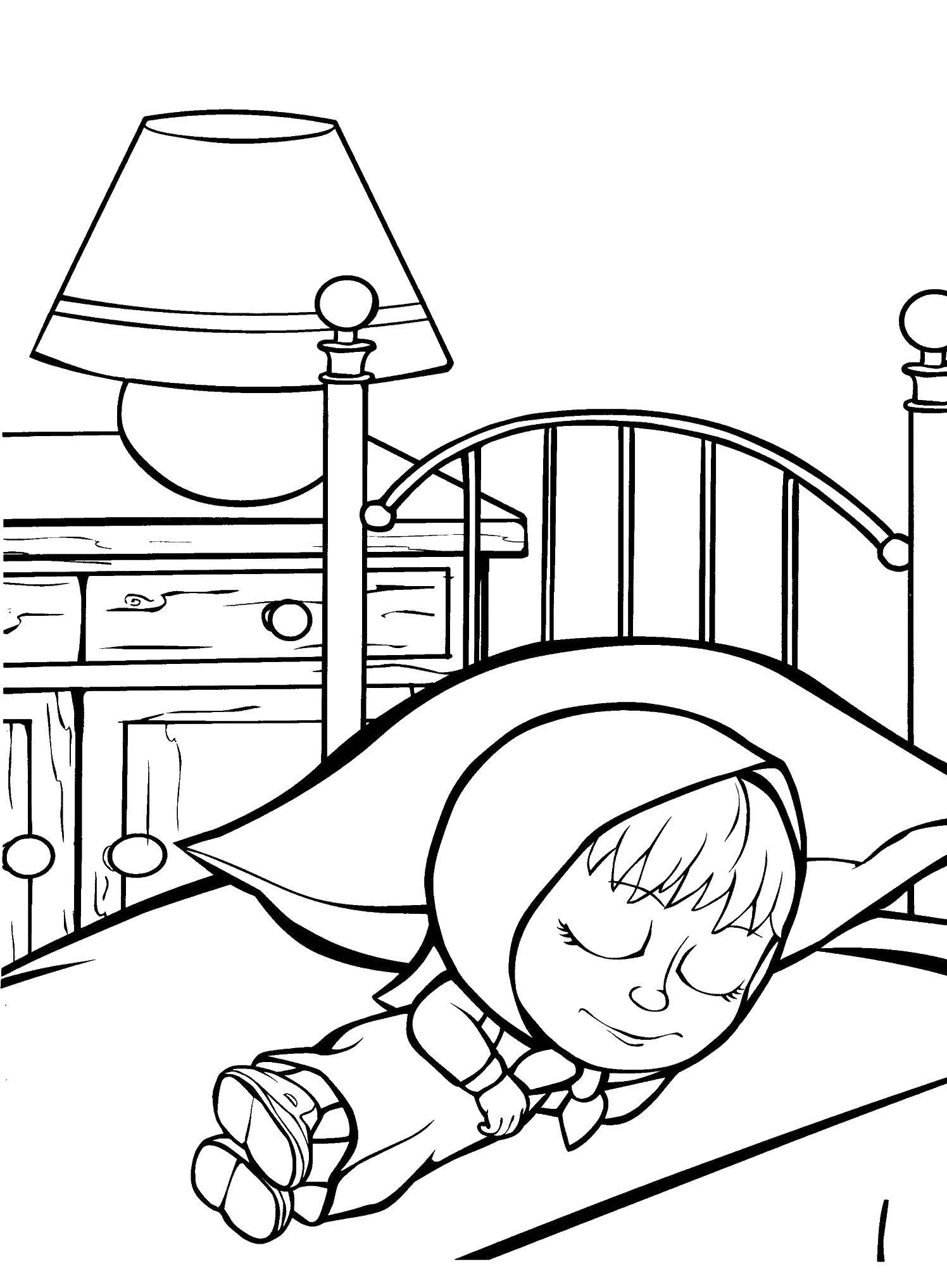 Coloring Masha is asleep in bed. Category Masha and the bear. Tags:  Masha, Bear.