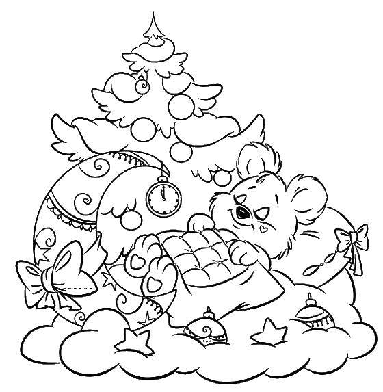 Название: Раскраска Мишка спит у елки. Категория: Советские раскраски. Теги: зима, мишка.