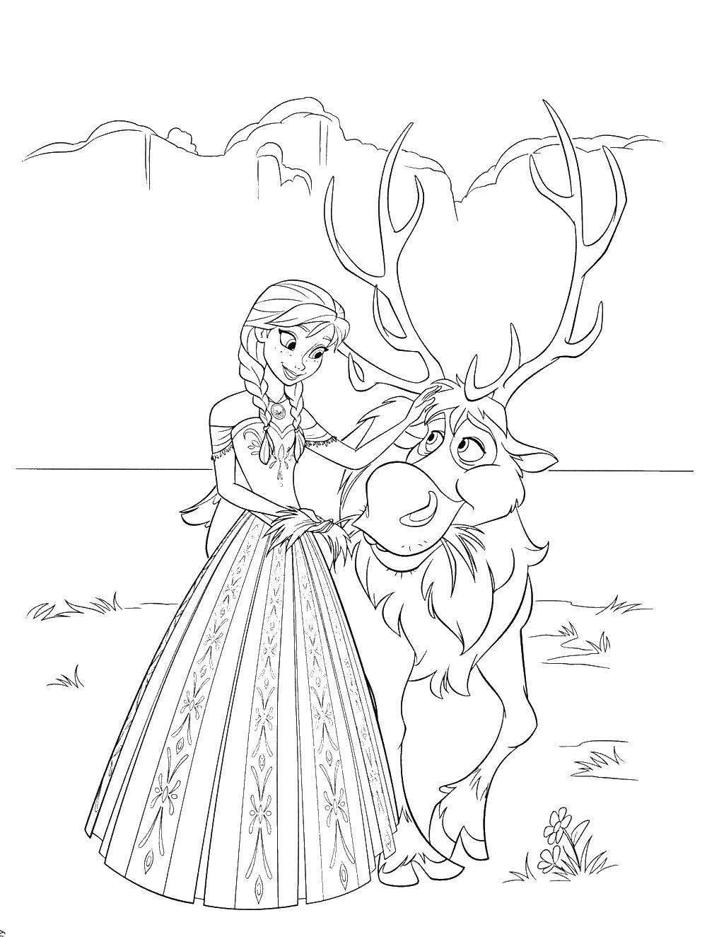 Coloring Anna and the reindeer Sven. Category coloring cold heart. Tags:  Kristoff, Elsa, Anna.