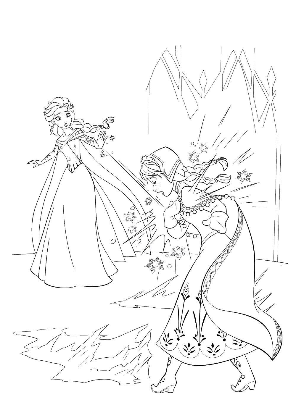 Coloring Elsa struck Anna, holdm. Category coloring cold heart. Tags:  Kristoff, Elsa, Anna, Olaf.