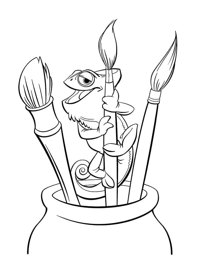 Coloring Chameleon on the brushes. Category coloring pages Rapunzel tangled. Tags:  Chameleon.