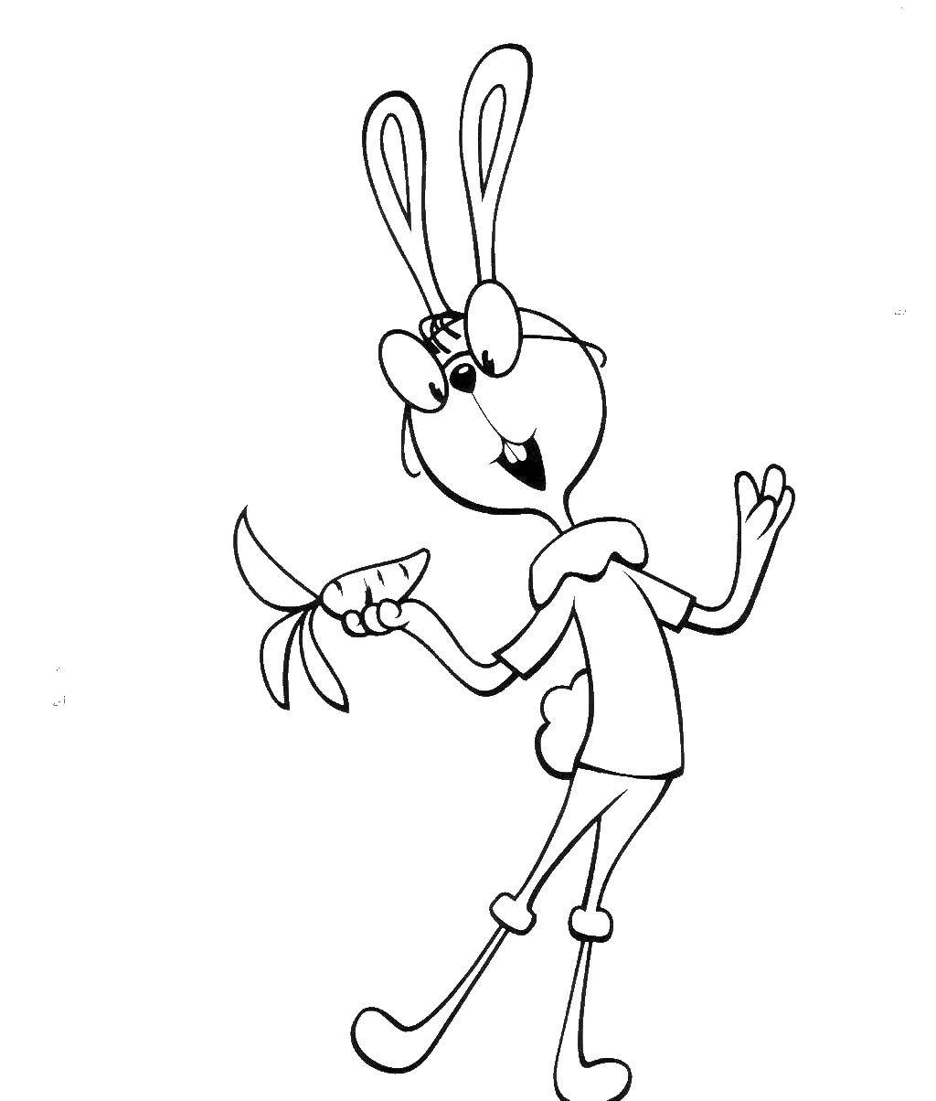 Название: Раскраска Кролик с морковкой. Категория: Советские раскраски. Теги: Кролик.