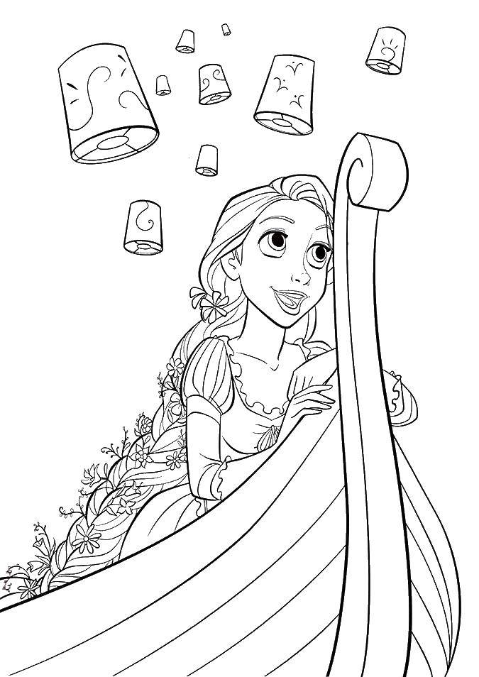 Coloring Rapunzel riding on a boat. Category coloring pages Rapunzel tangled. Tags:  Rapunzel , a tangled tale.