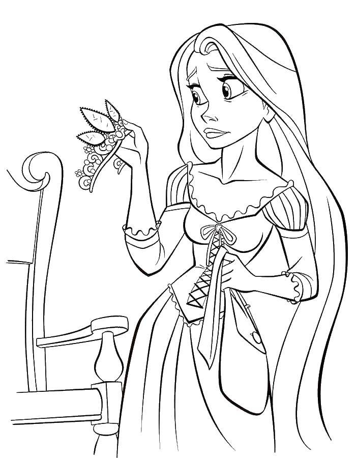 Coloring Rapunzel tries on the crown. Category coloring pages Rapunzel tangled. Tags:  Rapunzel , a tangled tale.