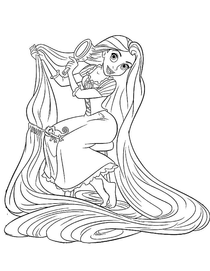 Coloring Rapunzel combing her hair. Category coloring pages Rapunzel tangled. Tags:  Rapunzel , a tangled tale.