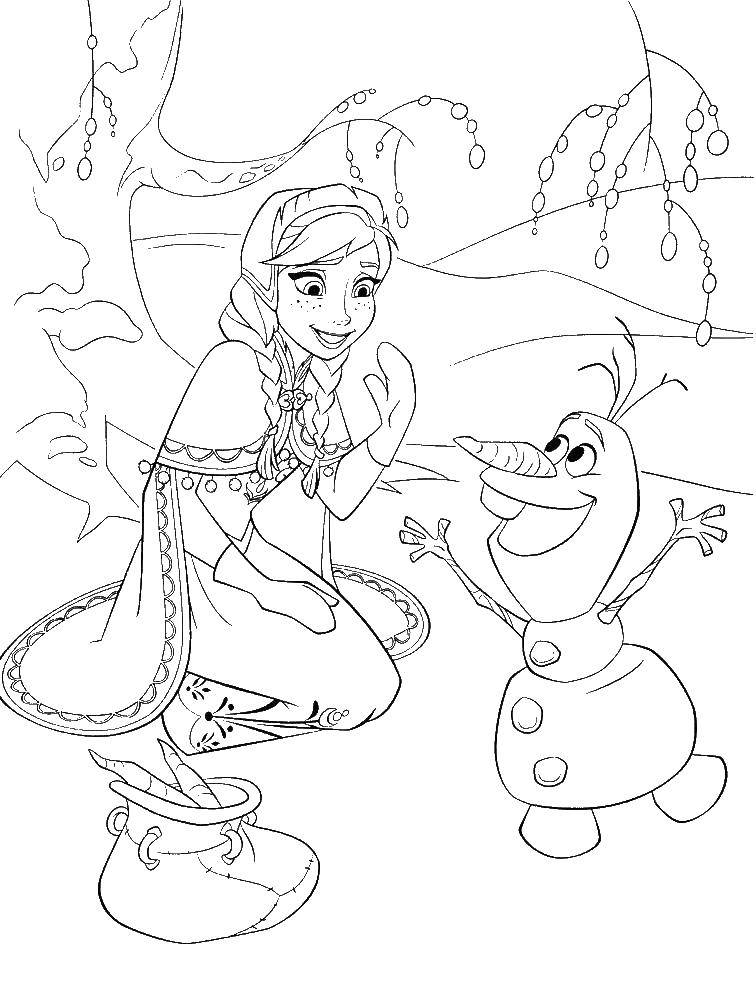 Название: Раскраска Снеговик и принцесса из холодное сердце. Категория: раскраски холодное сердце. Теги: Дисней, Эльза, Холодное сердце, принцесса.