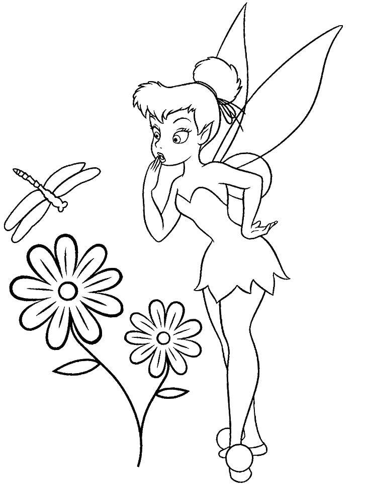 Название: Раскраска Фея и цветок. Категория: Персонаж из мультфильма. Теги: цветок, динь диньфея.