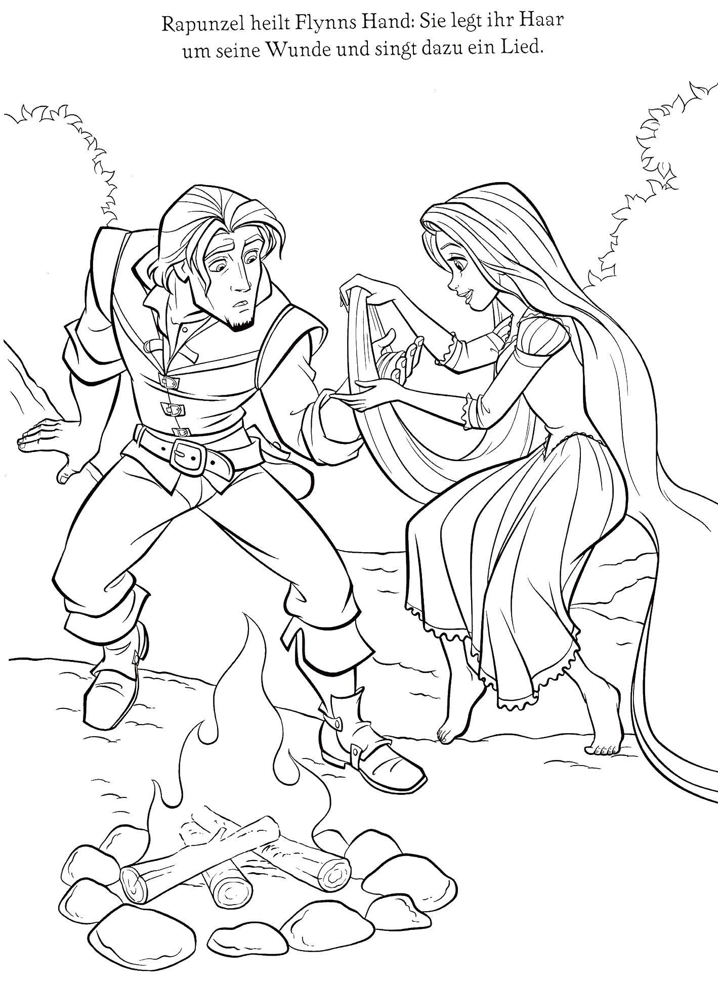 Coloring Rapunzel and Flynn. Category The characters from fairy tales. Tags:  Rapunzel , Flynn, fire.