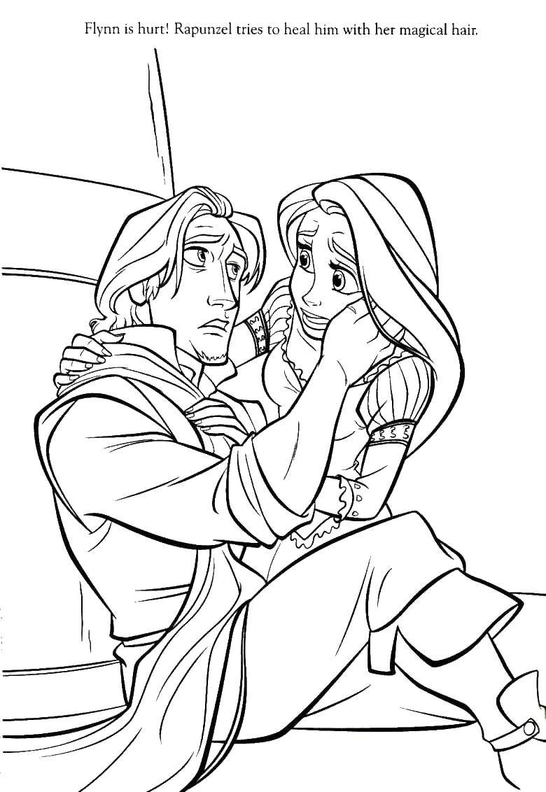 Coloring Rapunzel and Flynn. Category The characters from fairy tales. Tags:  Flynn, Rapunzel, wound.