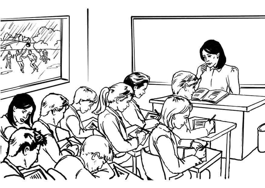 Coloring A lesson in school. Category school. Tags:  School, class, lesson, children.
