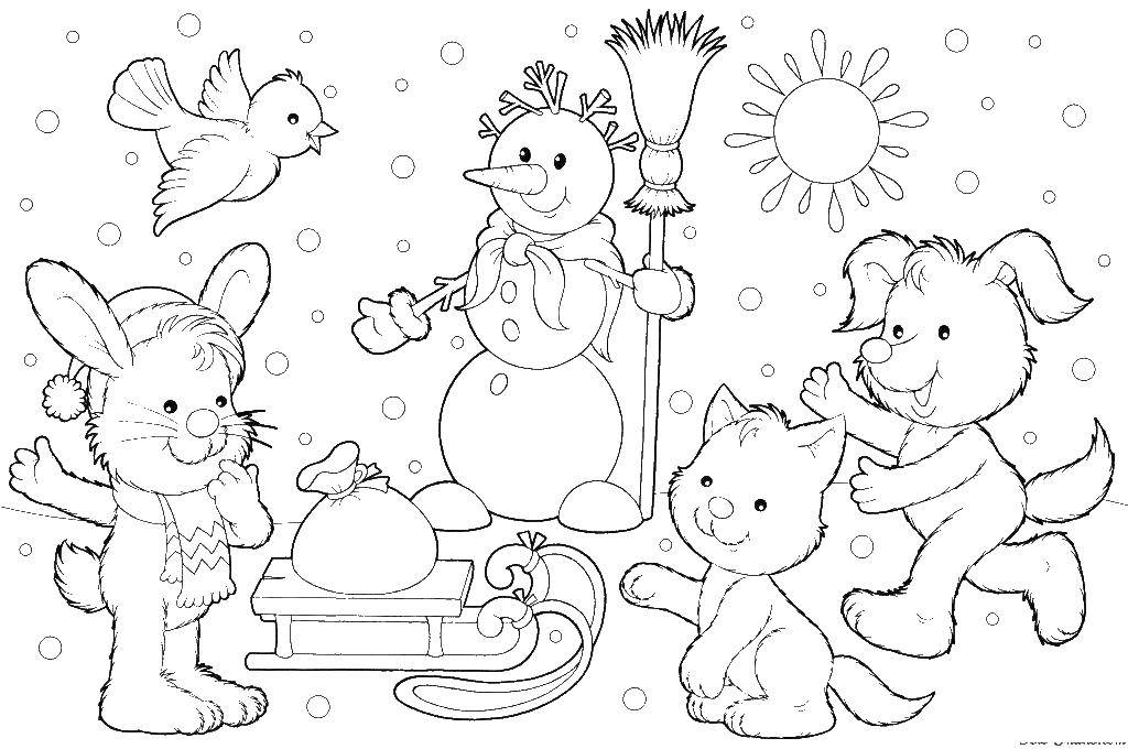 Coloring Animals in winter. Category winter. Tags:  animals.