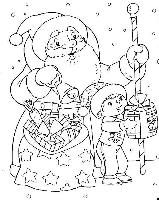 Название: Раскраска Дед мороз и мальчик дарят подарки. Категория: Люди. Теги: Дедмороз.