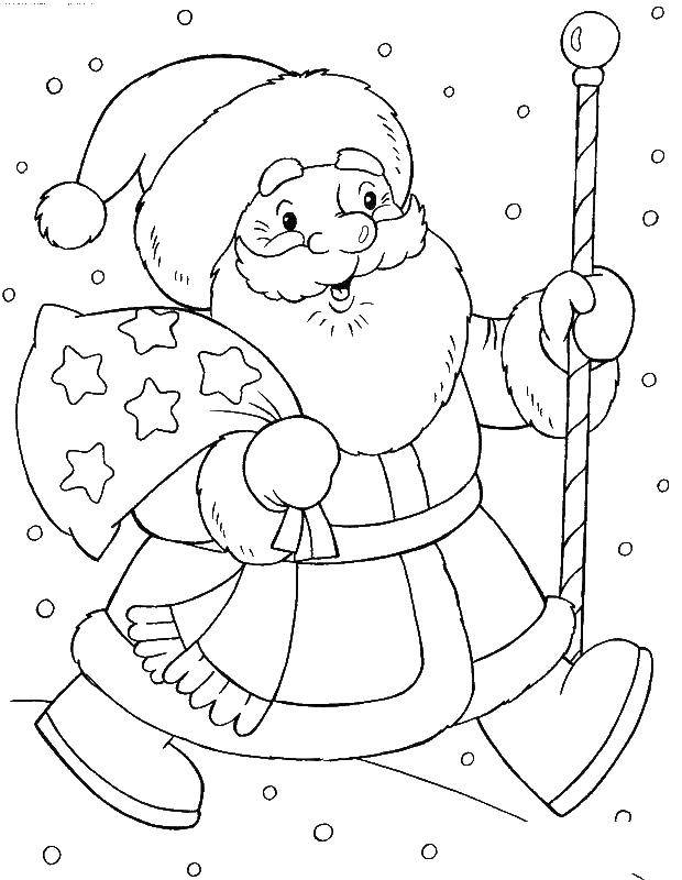 Название: Раскраска Дед мороз с мешком подарками. Категория: зима. Теги: Дедмороз.