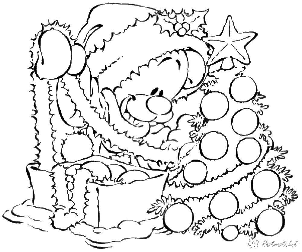 Название: Раскраска Мишка наряжает елку. Категория: зима. Теги: Мишка.