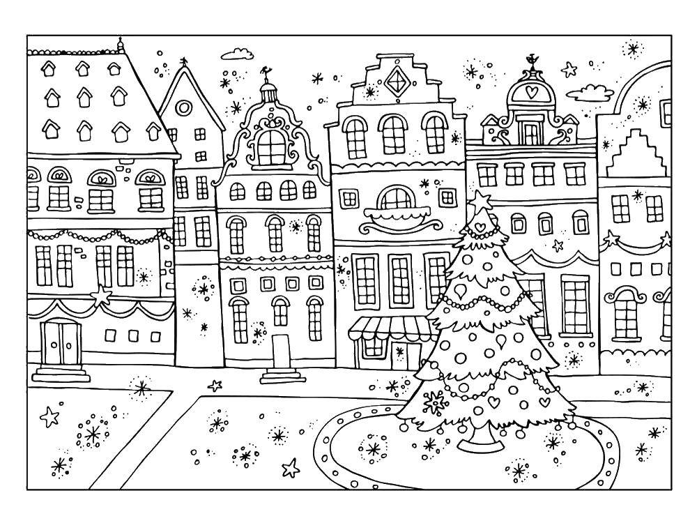 Опис: розмальовки  Зимовий містечко. Категорія: місто. Теги:  Місто , будинки, будівлі, зима, сніг.
